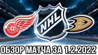 Детройт Ред Уингз – Анахайм Дакс НХЛ Обзор матча сегодня 1.2.2022 ducks vs red wings